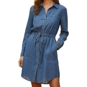 ATHLETA To The Point Chambray Candid Shirtdress Small Tencel Button Down Pockets
